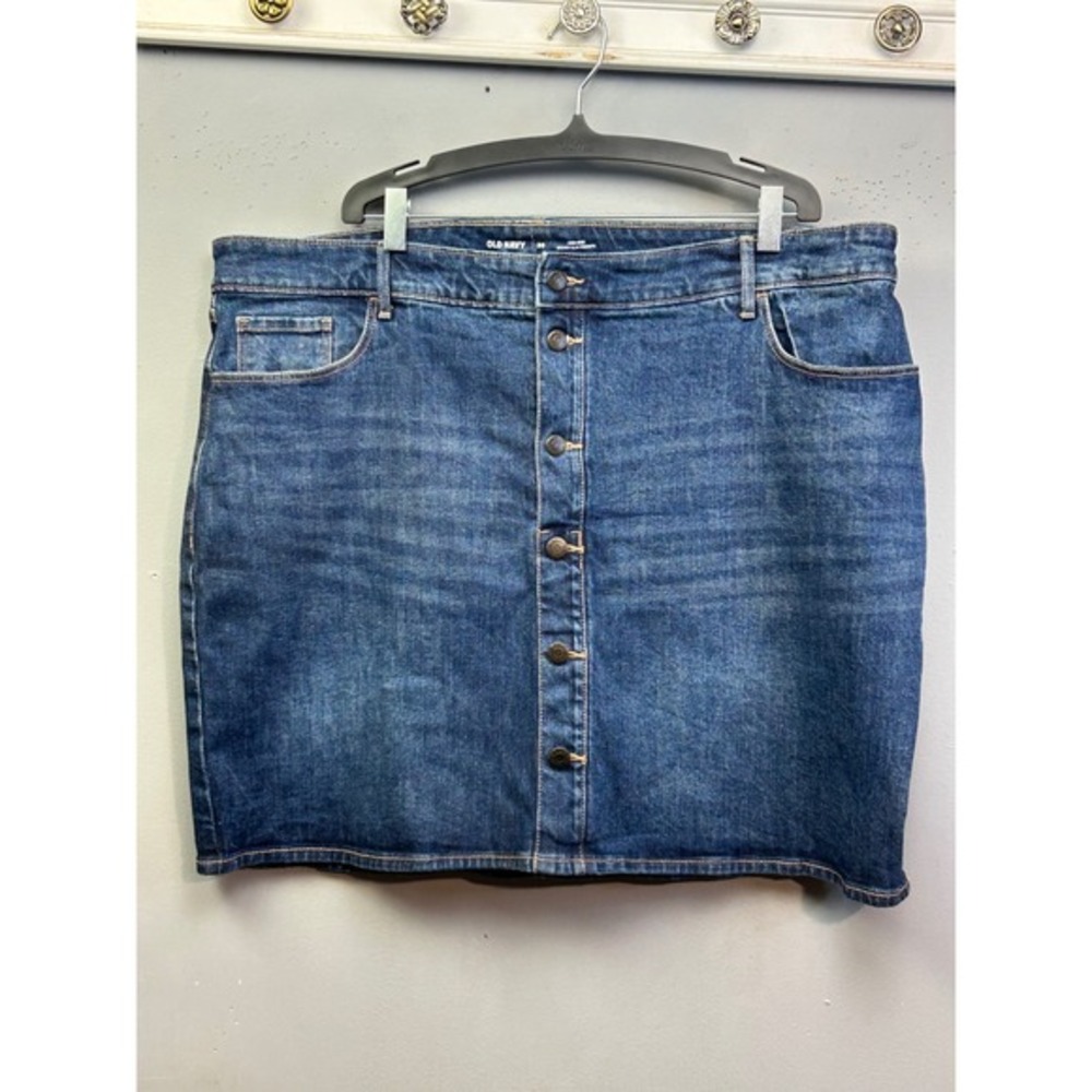 Old Navy Skirt Womens 20 Blue Scottie High Rise Button Front Denim Mini‎ Boho